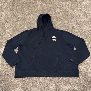 Karl Lagerfeld Men's Cartoon Pullover Hoodie Sweatshirt Navy Blue XXL 2XL